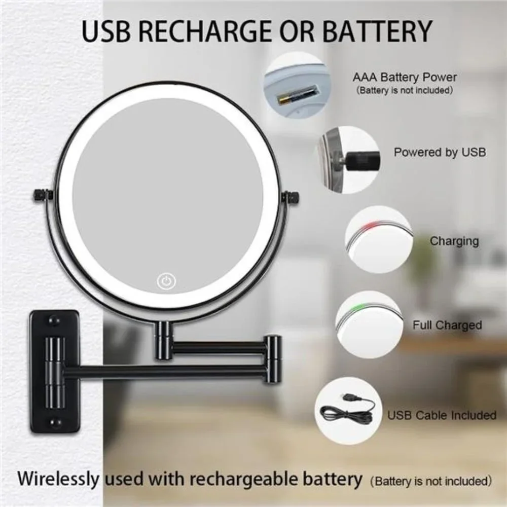 Rechargeable Wall Mounted Lighted Makeup Mirror,Mounted Makeup Magnifying Mirror
